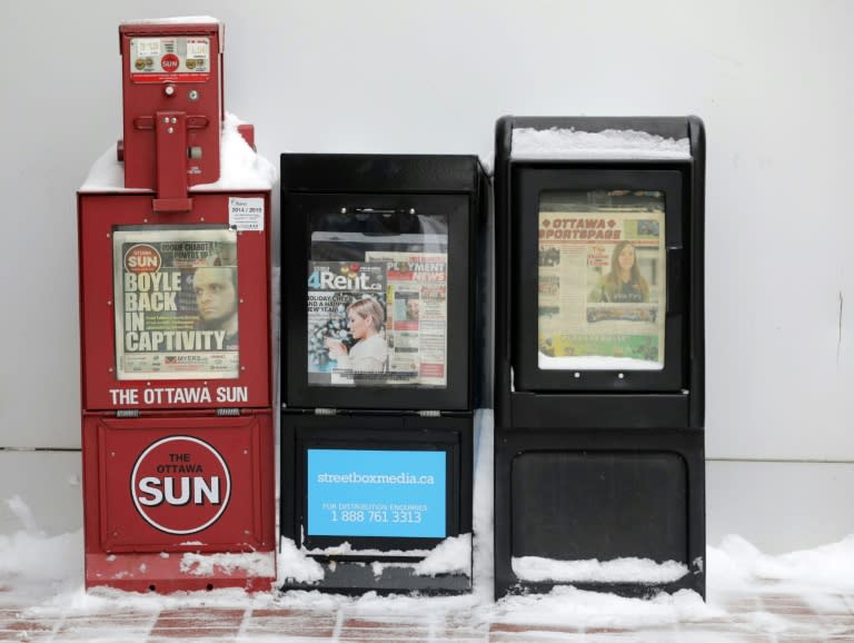 A newspaper box shows former Taliban hostage Joshua Boyle on the front page of a local paper in Ottawa, Canada, January 3, 2018