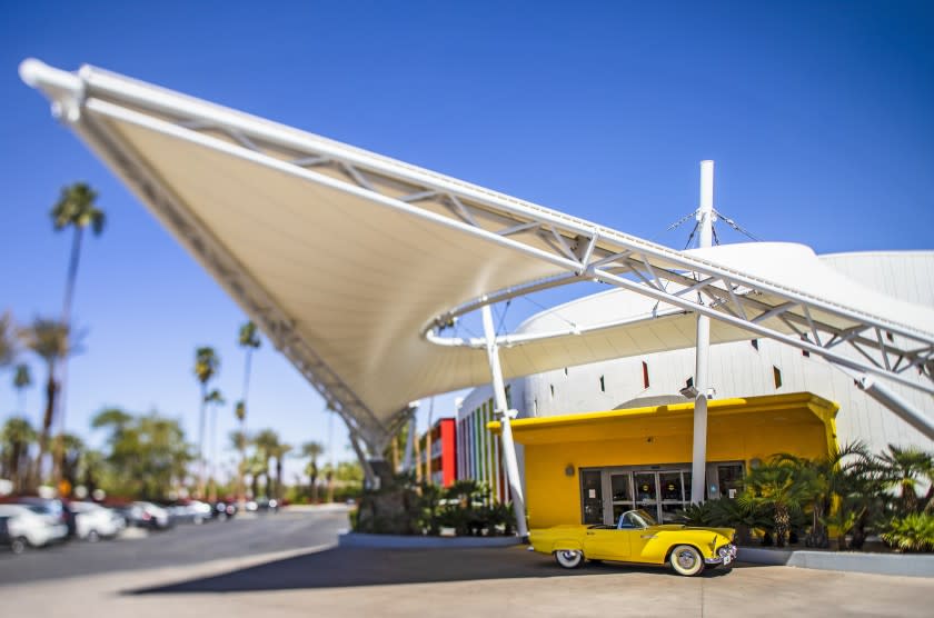 PALM SPRINGS, CA - MARCH 29: The Saguaro Palm Springs hotel at 1800 E. Palm Canyon Dr. during a mid-century modern architecture tour. Photographed in Palm Springs on Monday, March 29, 2021 in Palm Springs, CA. (Myung J. Chun / Los Angeles Times)