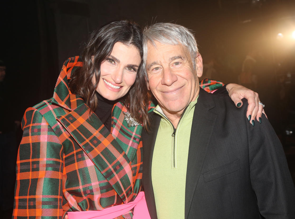 NEW YORK, NEW YORK - OCTOBER 30: (EXCLUSIVE COVERAGE) Idina Menzel and Stephen Schwartz pose backstage at the 