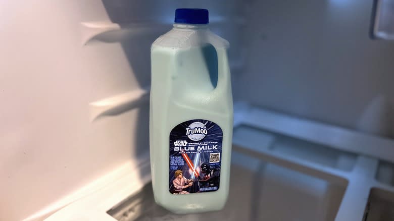 TruMoo Blue Milk in fridge