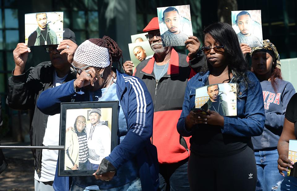 The National Racial Justice Network (RJN) along with the family of Lavell N. Lane, 29, held a press conference regarding his death.  Lane was incarcerated at the Spartanburg County Detention Center where he was later pronounced dead after being incarcerated for 5 hours. A press conference was held on Oct. 5, 2022.  Beverly Lane wipes a tear from her eye as she hold a picture of her son. 