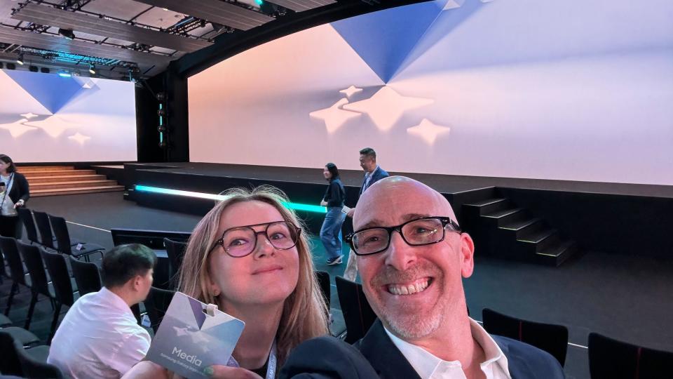 Lance Ulanoff and Viktoria Shilets of TechRadar on scene at Galaxy Unpacked in Paris