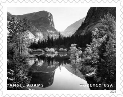 El Servicio Postal de EE. UU. revela estampillas adicionales para 2024 - Estampilla de Ansel Adams - Crédito de la imagen: Servicio Postal de EE. UU.