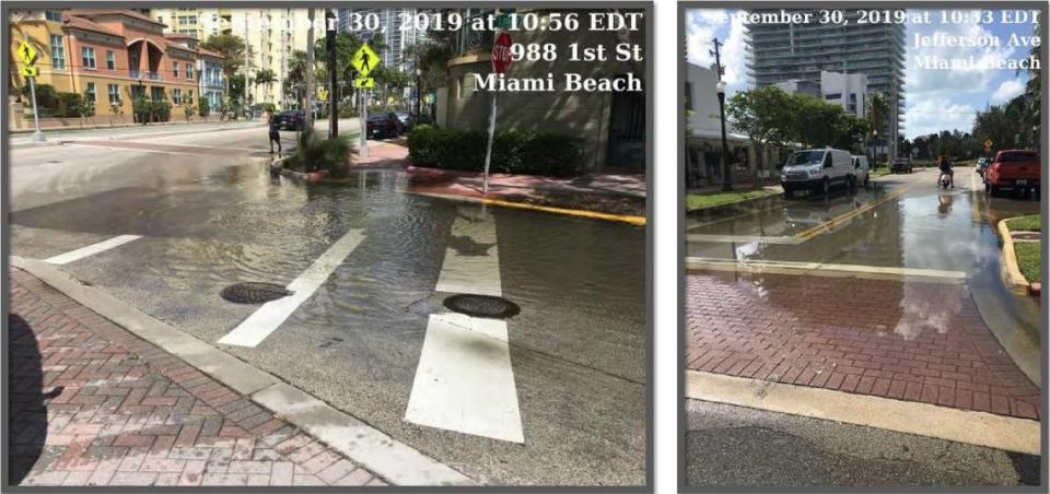 Pictures show the extent of king tide flooding on Sept. 30, 2019, on First Street in Miami Beach.