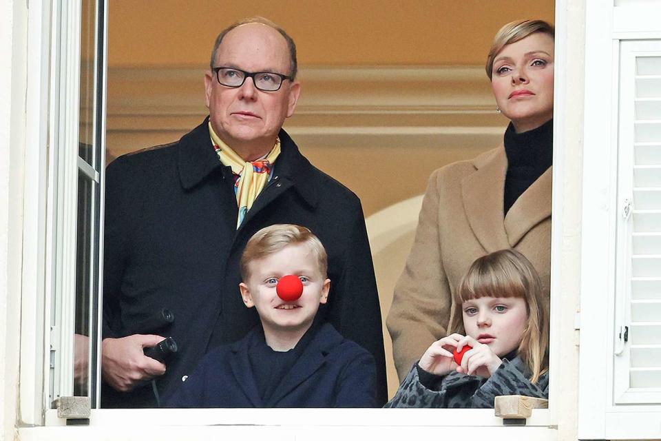 <p>Pascal Le Segretain/SC Pool - Corbis/Getty </p> Prince Albert and Princess Charlene of Monaco and twins Prince Jacques and Princess Gabriella