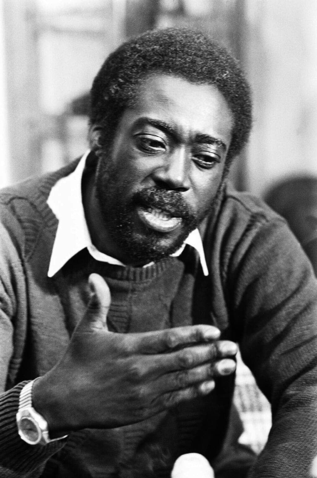 Playwright Charles Fuller appears at a news conference on April 14, 1982, in Philadelphia, Pa. Fuller, the Pulitzer Prize-winning playwright of the searing and acclaimed “A Soldier’s Play” who often explored and exposed how social institutions can perpetuate racism, died of natural causes on Monday, Oct. 3, 2022 in Toronto. He was 83. (AP Photo/Bill Ingraham, File)