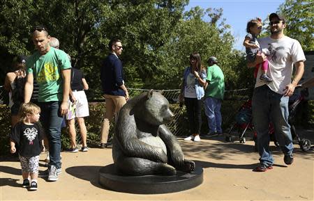 People gather at the giant panda exhibit at the Smithsonian's National Zoo in Washington September 30, 2013. REUTERS/Gary Cameron