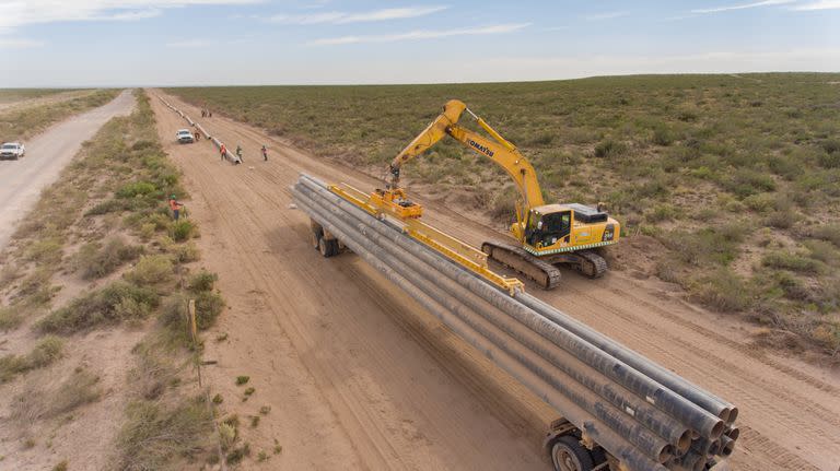 La construcción del oleoducto en Vaca Muerta.