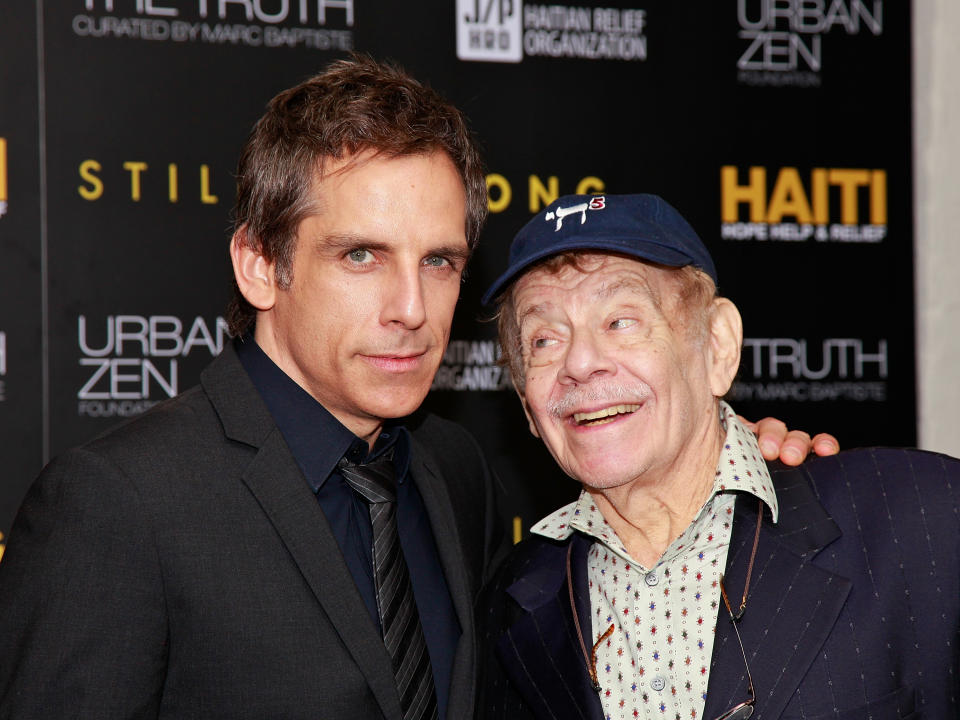 NEW YORK, NY - FEBRUARY 11:  Actors Ben Stiller and Jerry Stiller arrive at the HELP HAITI - Urban Zen HHRH & The Stiller Foundation Honoring Sean Penn at the Urban Zen Center At Stephan Weiss Studio on February 11, 2011 in New York City.  (Photo by Charles Eshelman/FilmMagic)