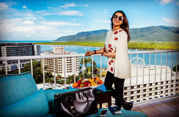 2. A little show off of the view from her room and that classy airport outfit. We’d use it for more than just travelling, to say the least.