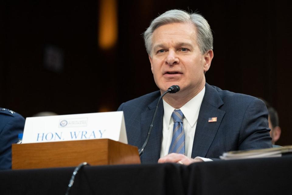 Christopher Wray, the director of the FBI, warns of many threats to the US (AFP via Getty Images)