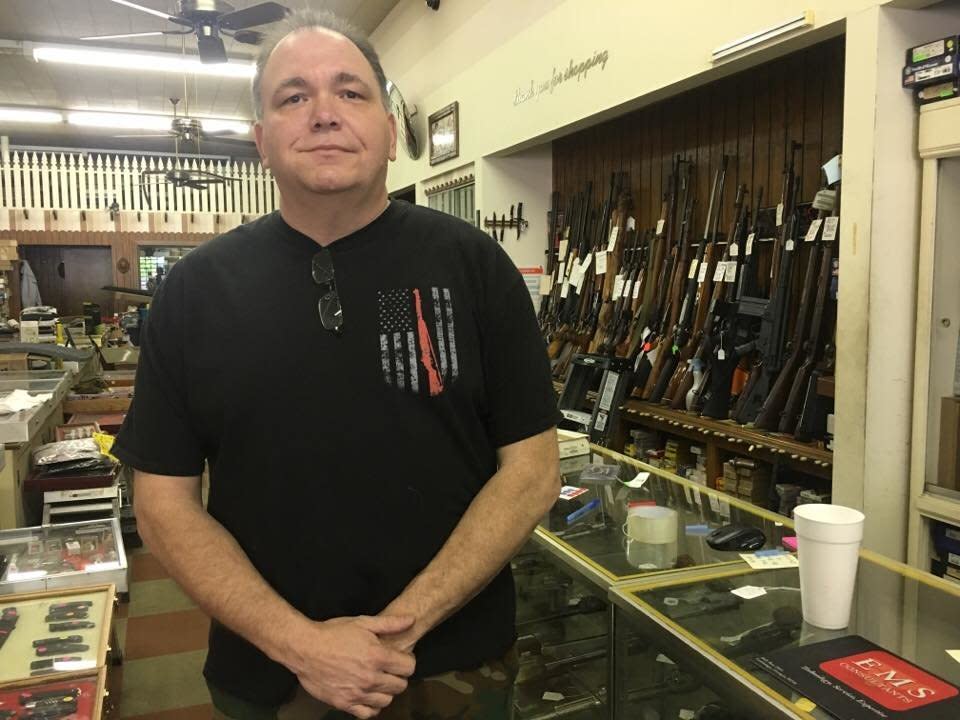 Newnan resident Jeff Nelms went to his friend's gun store during the rally on Saturday to&nbsp;make sure no one vandalized it.&nbsp; (Photo: Christopher Mathias HuffPost)