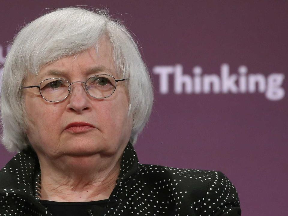 Federal Reserve Board Chairwoman Janet Yellen participates in a discussion on global finance during a conference May 6, 2015 in Washington, DC. The Institute for New Economic Thinking held its Finance & Society conference at IMF headquarters.