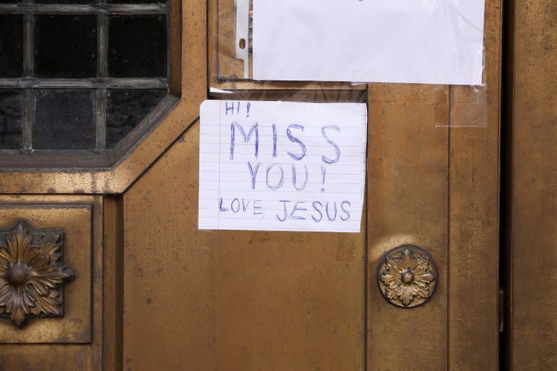 The closed Saint Anselm Church is seen during the outbreak of coronavirus disease