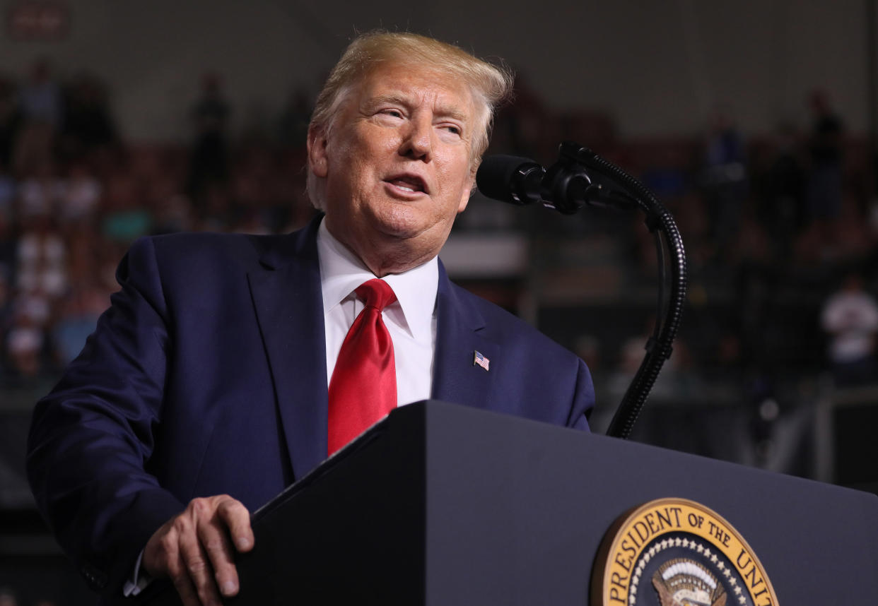 U.S. President Donald Trump rallies with supporters in Manchester, New Hampshire U.S. August 15, 2019. REUTERS/Jonathan Ernst