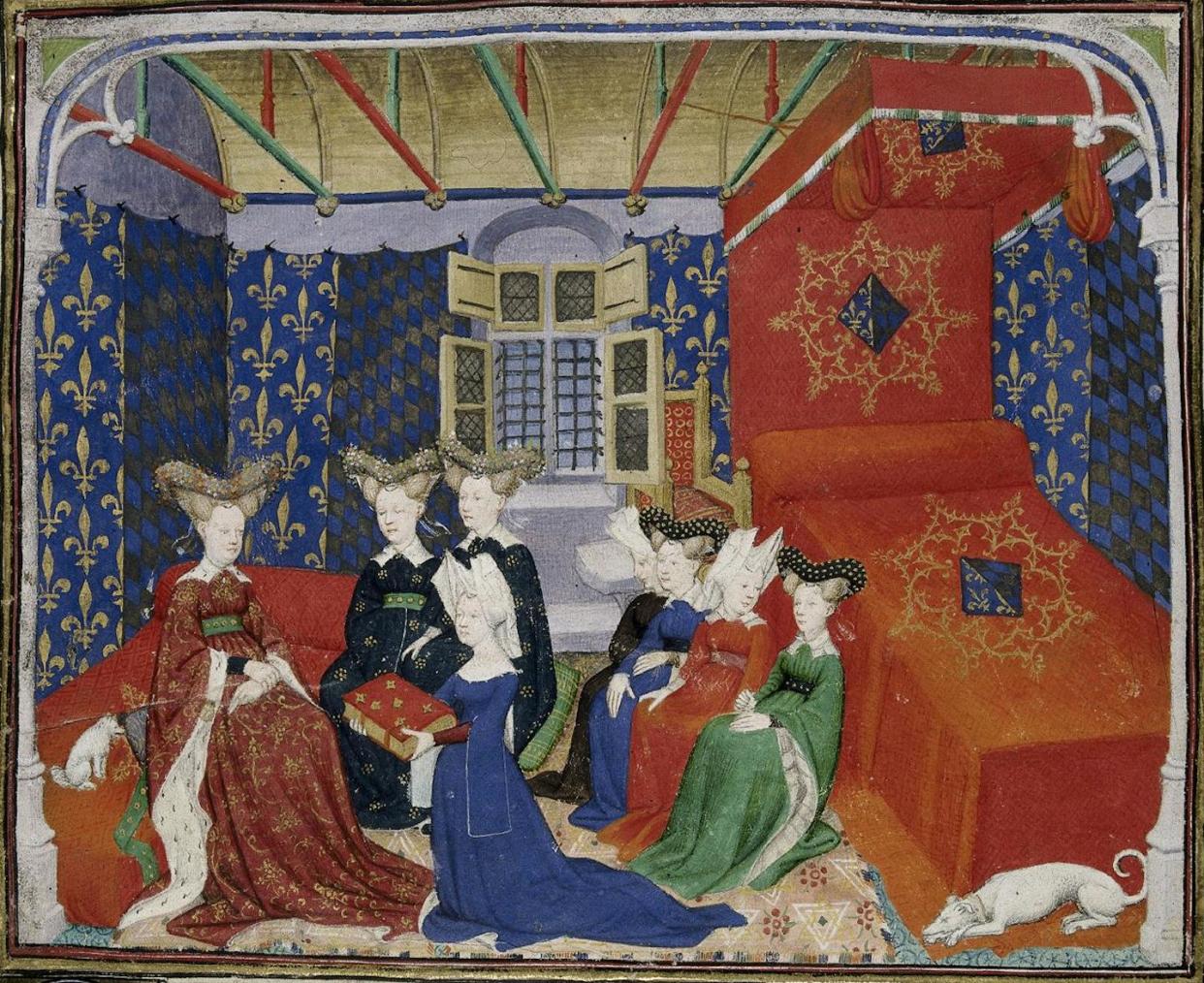 Detalle de una miniatura de presentación con Christine de Pizan presentando su libro a la reina Isabeau de Baviera. Miniatura iluminada de 'El libro de la reina' (varias obras de Christine de Pizan), BL Harley 4431. <a href="https://commons.wikimedia.org/wiki/File:Christine_de_Pisan_and_Queen_Isabeau_(2).jpg?uselang=fr" rel="nofollow noopener" target="_blank" data-ylk="slk:British Library/Wikimedia Commons;elm:context_link;itc:0;sec:content-canvas" class="link ">British Library/Wikimedia Commons</a>