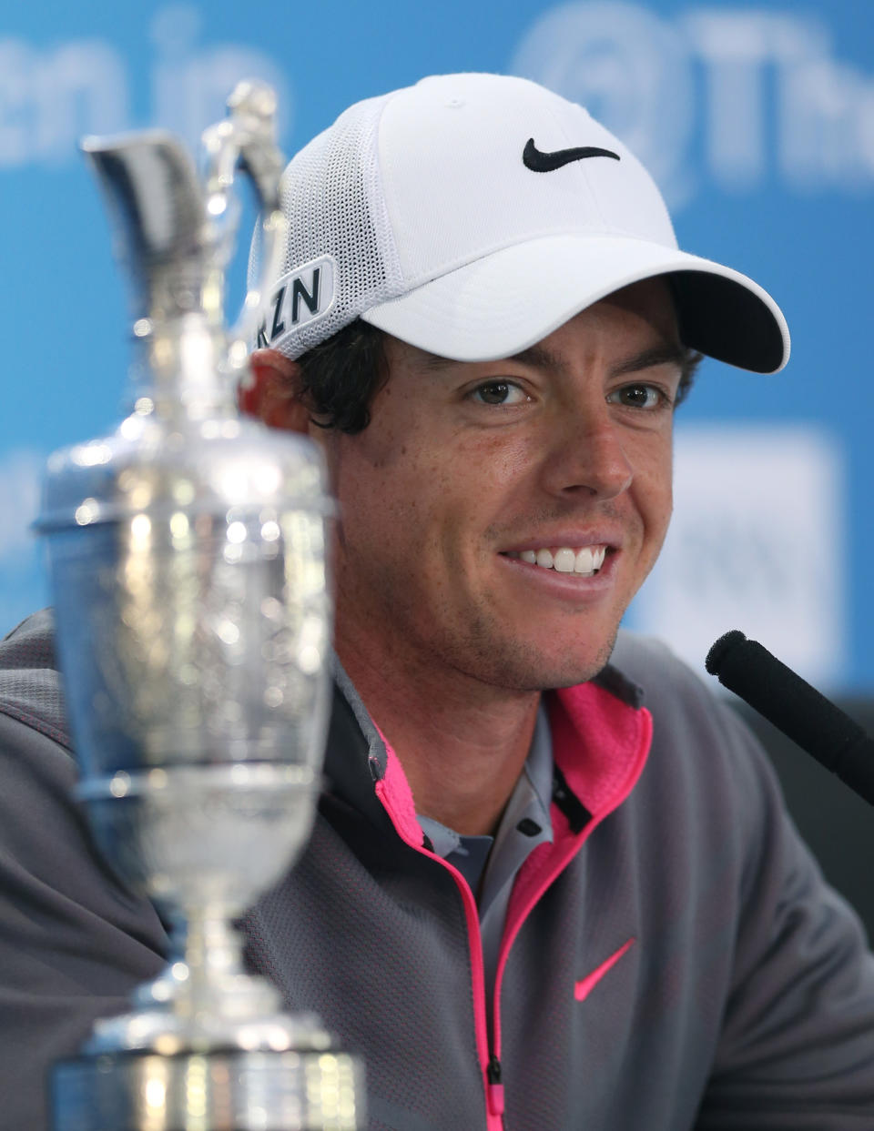 Rory McIlroy of Northern Ireland attends a press conference after winning the British Open Golf championship at the Royal Liverpool golf club, Hoylake, England, Sunday July 20, 2014. (AP Photo/Jon Super)