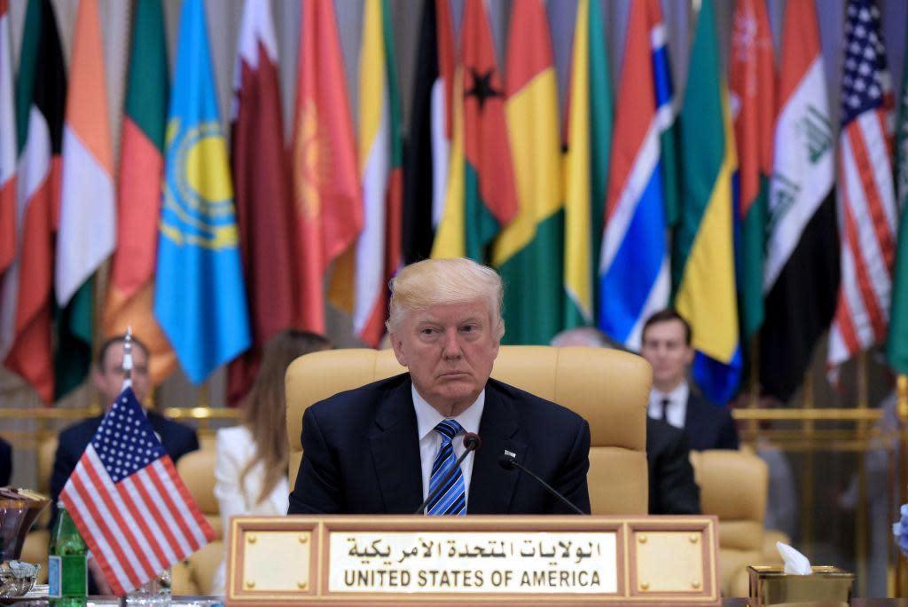 US President Donald Trump attends the Arab Islamic American Summit at the King Abdulaziz Conference Centre in Riyadh on 21 May 2017: AFP/Getty Images