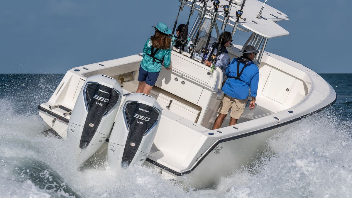 twin honda bf350 outboards on a seavee boat