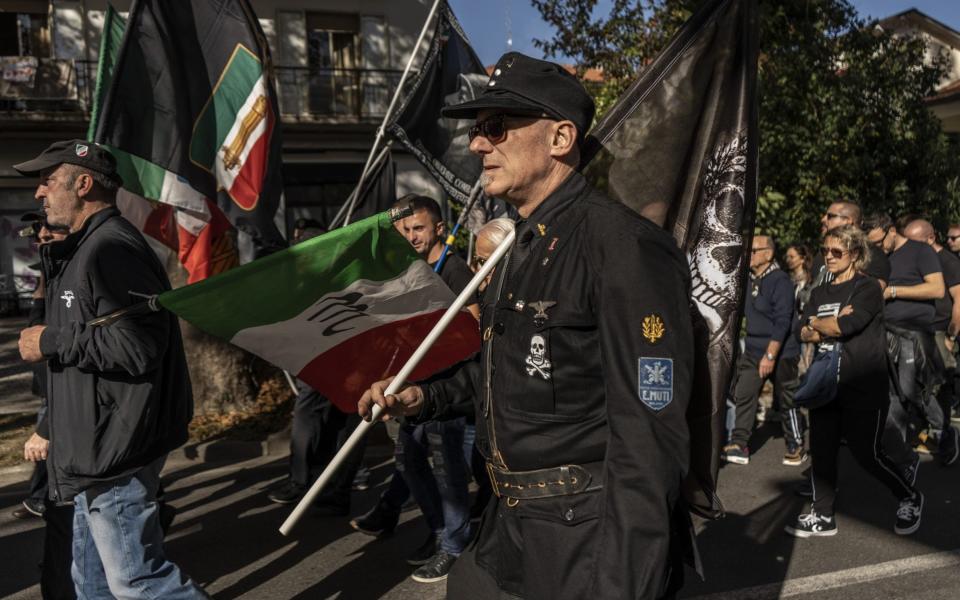 Fascist sympathisers mark 100 years since Mussolini's March on Rome at an event in Predappio, Italy - Francesca Volpi/Getty Images