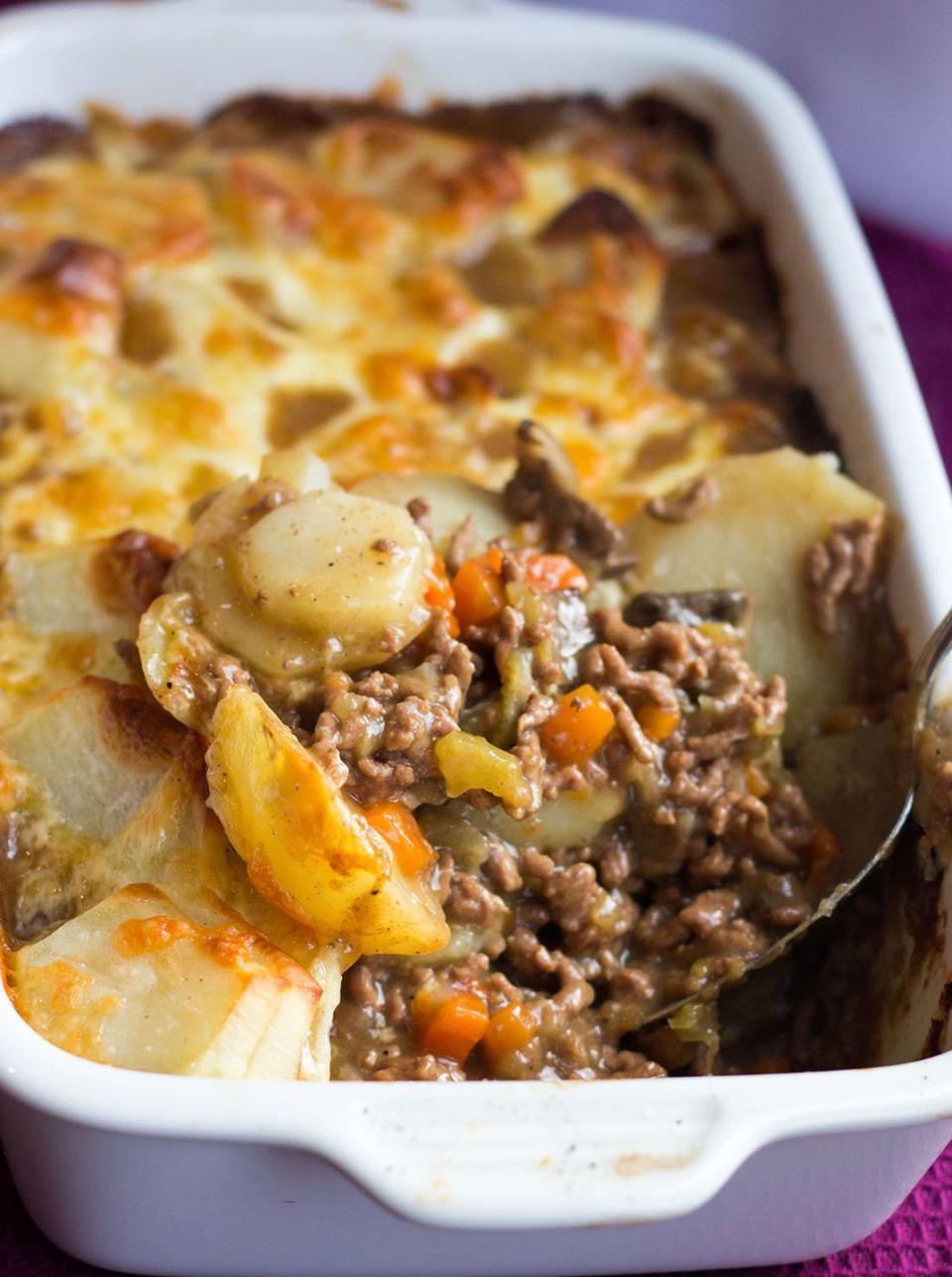 Cottage Pie Topped with Scalloped Potato Gratin