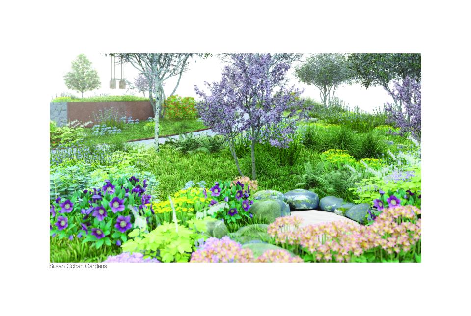 A concept rendering of award-winning New Jersey designer Susan Cohan's garden at 2023's Philadelphia Flower Show, to be held March 4-12 at the Pennsylvania Convention Center.