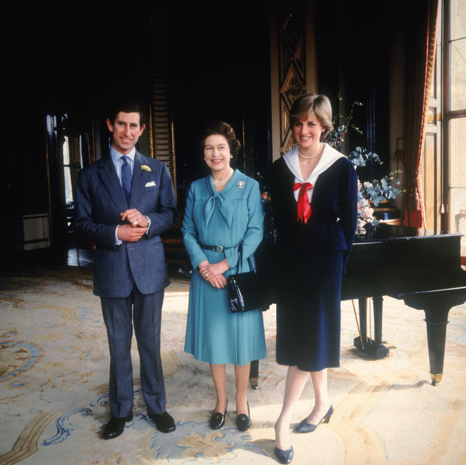 LONDON - 1981:  (FILE PHOTO) Prince Charles and his fiancee Lady Diana Spencer with Queen Elizabeth II at Buckingham Palace, 7th March 1981. (Photo by Fox Photos/Hulton Archive/Getty Images)  On July 1st  Diana, Princess Of Wales would have celebrated her 50th Birthday Please refer to the following profile on Getty Images Archival for further imagery.  http://www.gettyimages.co.uk/Search/Search.aspx?EventId=107811125&EditorialProduct=Archival For further images see also: Princess Diana: http://www.gettyimages.co.uk/Account/MediaBin/LightboxDetail.aspx?Id=17267941&MediaBinUserId=5317233 Following Diana's Death: http://www.gettyimages.co.uk/Account/MediaBin/LightboxDetail.aspx?Id=18894787&MediaBinUserId=5317233 Princess Diana  - A Style Icon: http://www.gettyimages.co.uk/Account/MediaBin/LightboxDetail.aspx?Id=18253159&MediaBinUserId=5317233