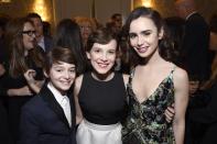 <p>At the BAFTA Tea Party in January 2017 with Lily Collins</p>