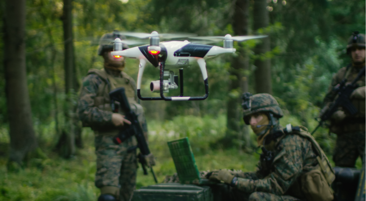 A drone being used by soldiers.