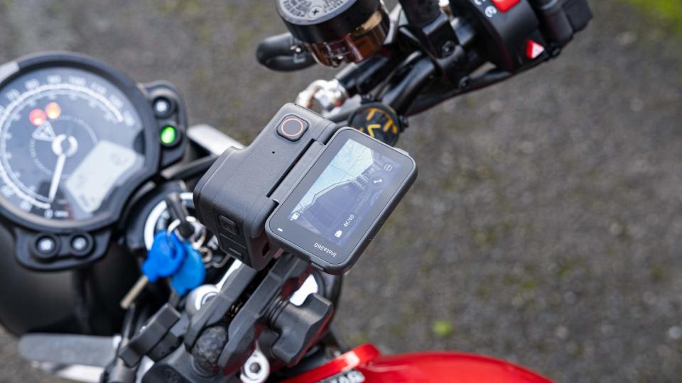 Insta360 Ace Pro attached to motorcycle