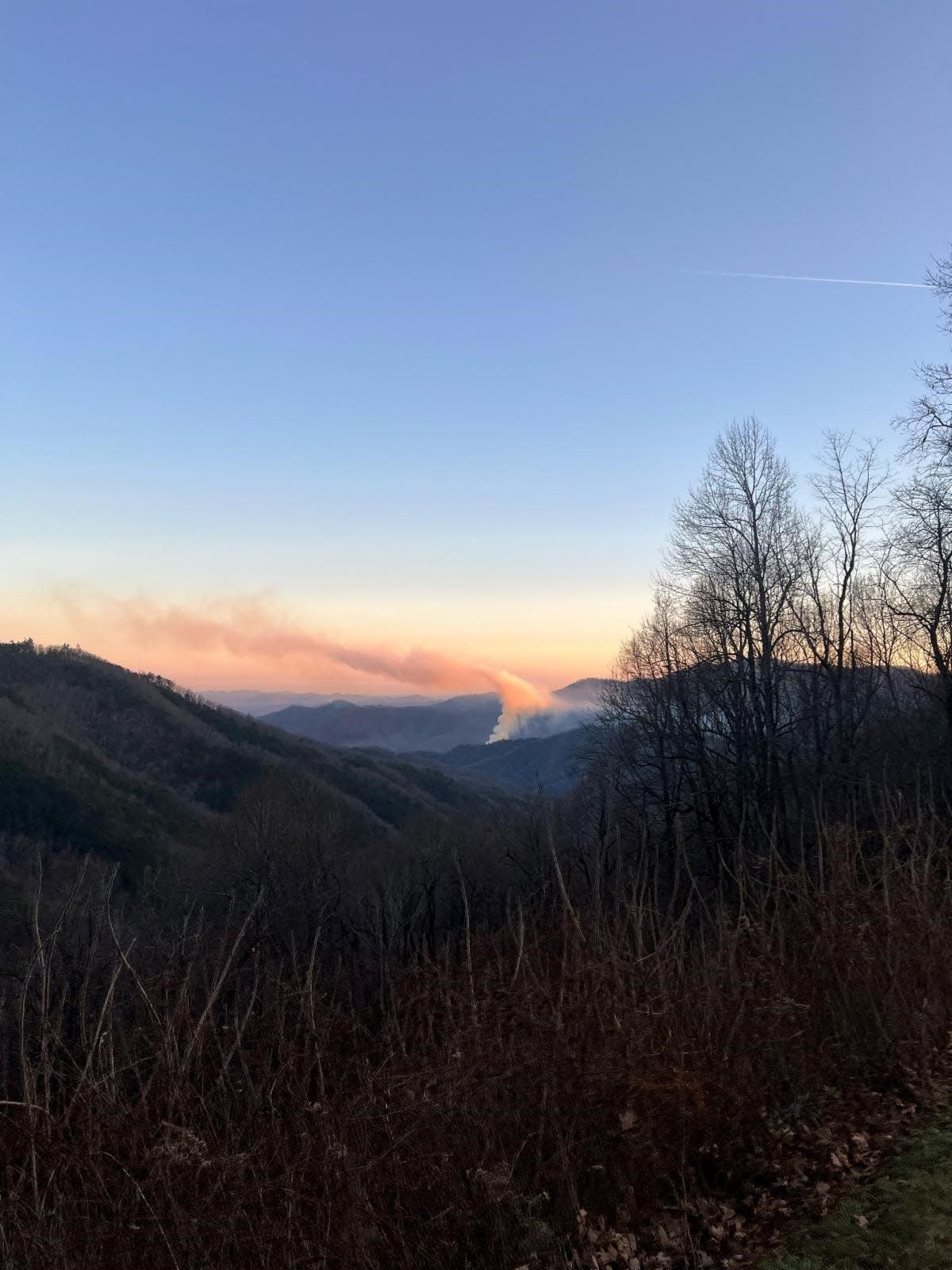 Smoke is visible from the Locust No. 2 Fire in Pisgah National Forest.
