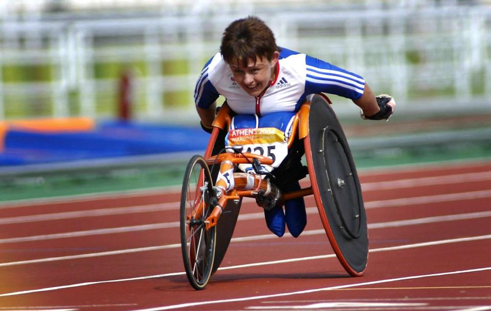 File photo dated 27-09-2004 of Great Britain's Tanni Grey Thompson shows her emotions after winning Gold. Arguably Britain's most famous Paralympian. Baroness Grey-Thompson, who has spina bifida, was a wheelchair racer and competed in five Games between 1988 and 2004.rguably Britain's most famous Paralympian. Baroness Grey-Thompson, who has spina bifida, was a wheelchair racer and competed in five Games between 1988 and 2004. Issue date: Wednesday August 21, 2024.