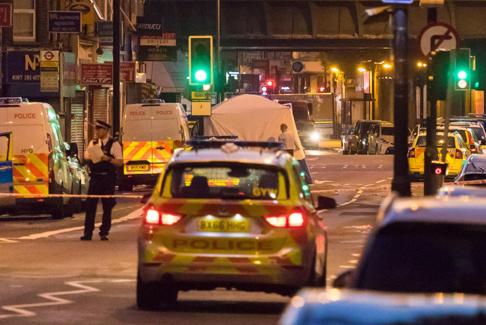 <p>A major police and emergency services operation with firearms officers in attendance is underway near Finsbury Park Mosque following reports of Several people being injured after a van struck a crowd of pedestrians on June 19, 2017 in London, England. (Photo: Paul Davey / Barcroft Images / Barcroft Media via Getty Images) </p>