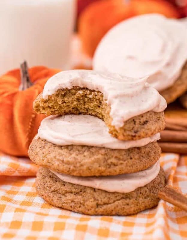 <p>The Country Cook</p><p><strong>Get the recipe: <a href="https://www.thecountrycook.net/frosted-pumpkin-cookies/" rel="nofollow noopener" target="_blank" data-ylk="slk:Frosted Soft Pumpkin Cookies;elm:context_link;itc:0;sec:content-canvas" class="link ">Frosted Soft Pumpkin Cookies</a></strong></p>