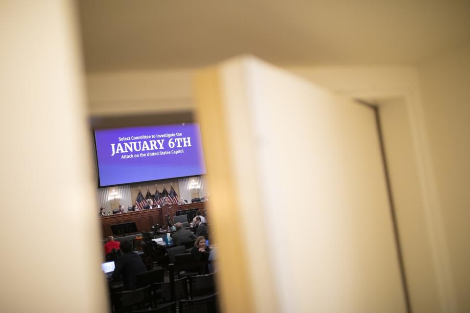 Committee members gather during a House Select Committee to Investigate the January 6th hearing preparation day.