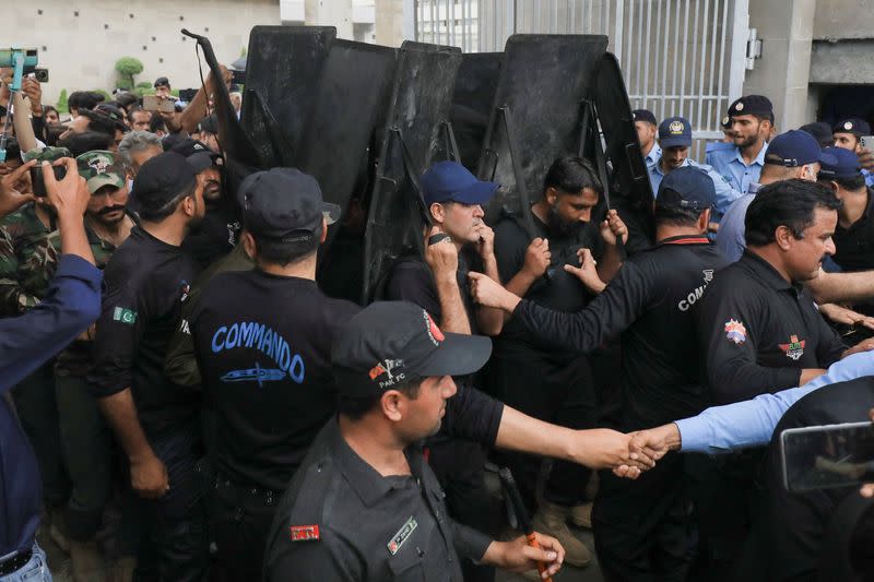 Pakistan's former PM Khan leaving after he appeared at the High Court in Islamabad,