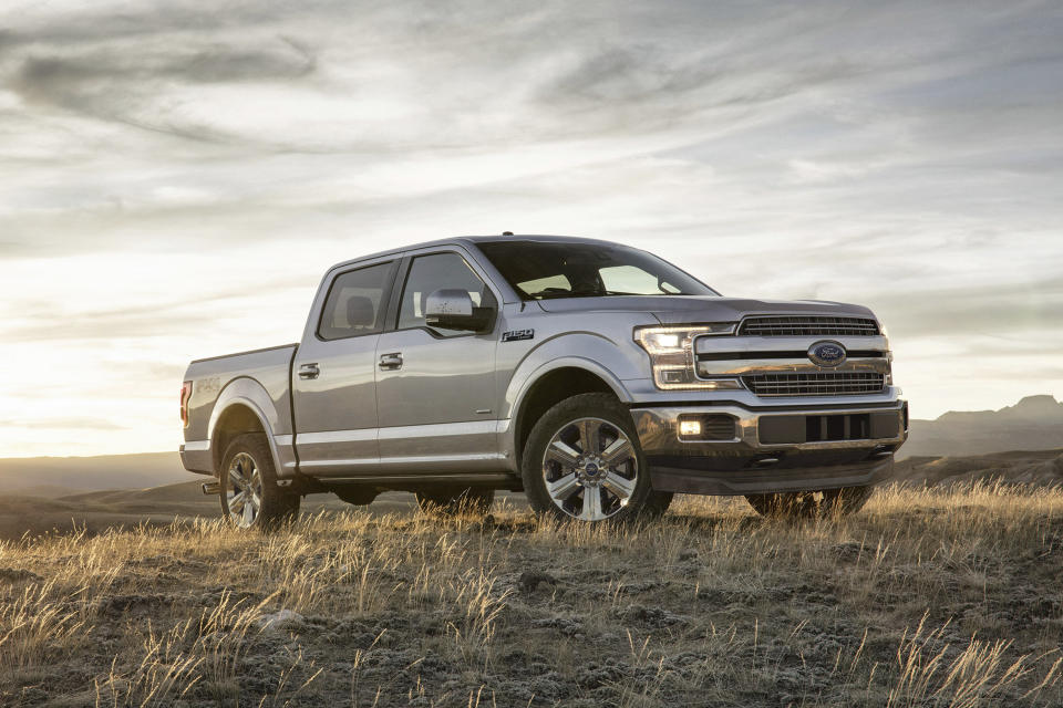 This undated photo provided by Ford shows the 2019 F-150. The F-150 differs from the competition in its wholesale use of aluminum for the truck's body and bed, which results in a lighter truck. (Ford Motor Company via AP)