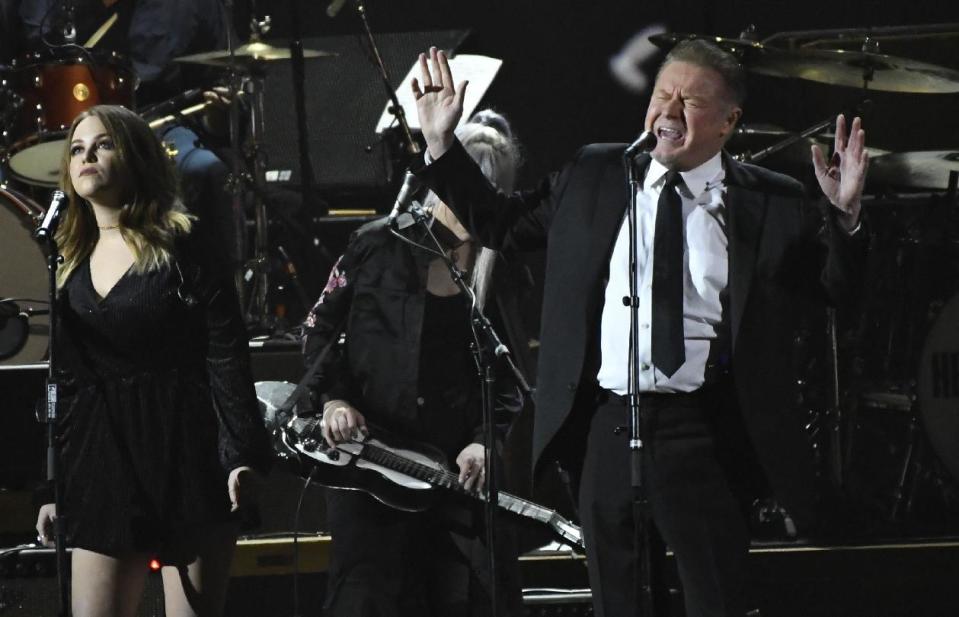 Don Henley performs "Free Fallin" at the MusiCares Person of the Year tribute honoring Tom Petty at the Los Angeles Convention Center on Friday, Feb. 10, 2017. (Photo by Chris Pizzello/Invision/AP)