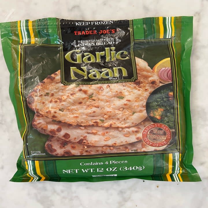 A bag of frozen garlic naan.