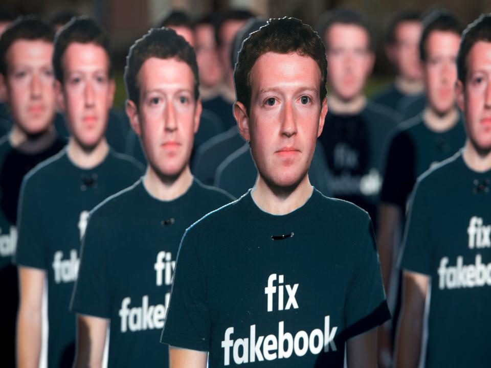 Mark Zuckerberg cutouts protest