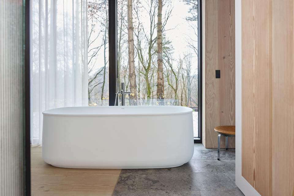 <p> If you prefer your farmhouse bathroom ideas to be more pared back, look to the East for inspiration. The Zencha bathroom collection by Sebastian Herkner for Duravit was inspired by traditional Japanese rituals and craftsmanship. Bathers are invited to immerse themselves into the deep water, an experience reminiscent of a Japanese Onsen bath. </p> <p> &apos;When paired with natural wood finishes in the bathroom, this look is a serene interpretation of modern farmhouse style,&apos; suggests Melanie Griffiths, Editor of Period Living magazine.&#xA0; </p>