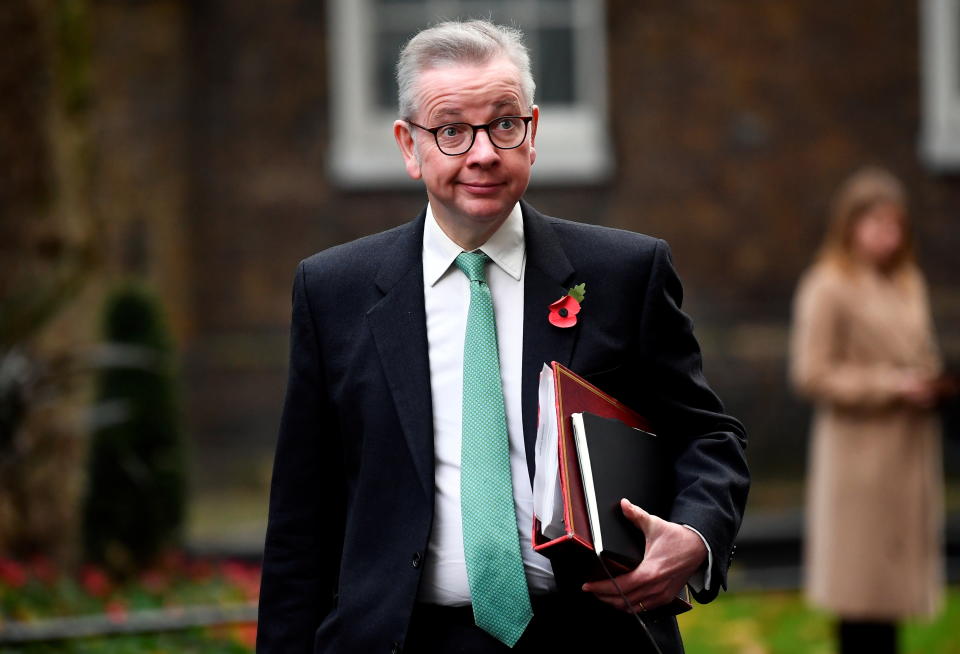 Britain's Chancellor of the Duchy of Lancaster Michael Gove arrives to attend a cabinet meeting at the Foreign and Commonwealth Office (FCO) in London, Britain November 10, 2020. REUTERS/Toby Melville