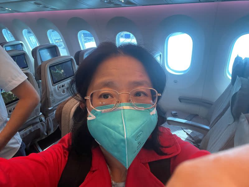 Chu Wenhong on her flight to China