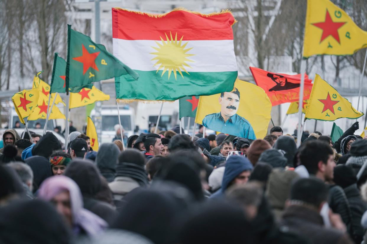 Demonstrators in Germany protest the Turkish takeover of Kurdish-controlled Afrin in northern Syria in March 2018. Now that President Donald Trump has decided to pull out of Syria, &ldquo;There is a real fear that [Turkey] will do the same thing that they did in Afrin,&rdquo; one expert says. (Photo: Ole Spata/dpa via ASSOCIATED PRESS)