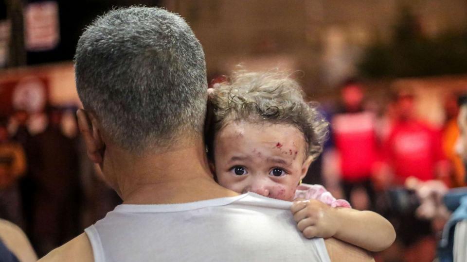 PHOTO: Palestinians injured in Israeli raids arrive on October 17, 2023, in Khan Yunis, in the southern Gaza Strip, Gaza. (Ahmad Hasaballah/Getty Images)