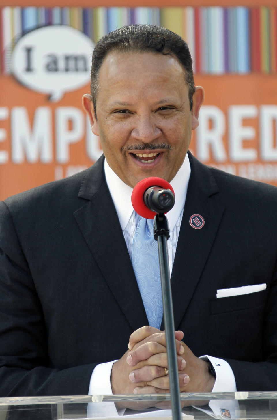 Marc H. Morial, president and CEO of the National Urban League discusses the pilot program the league and Tyson Foods Inc., have launched targeting hunger in Mississippi, Thursday, June 21, 2012, in Jackson, Miss. The program is designed to reduce hunger in Mississippi, one of the poorest states in the nation. (AP Photo/Rogelio V. Solis)