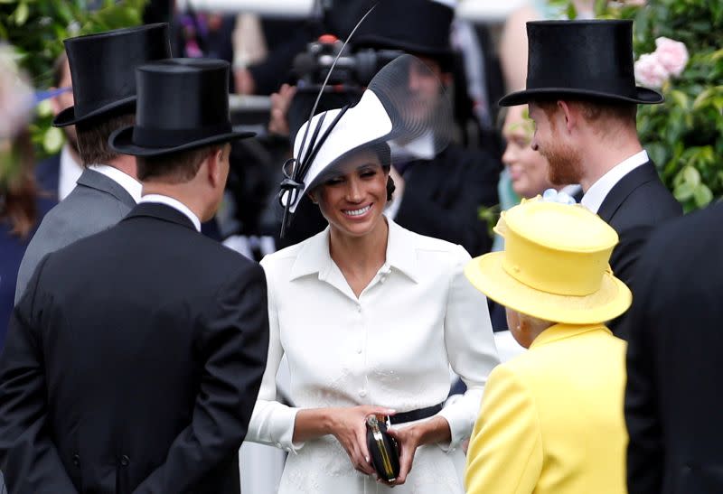 FILE PHOTO: Horse Racing - Royal Ascot - Ascot Racecourse, Ascot, Britain - June 19, 2018 Britain's Prince Harry, Meghan, the Duchess of Sussex and Britain's Queen Elizabeth arrive at Ascot racecourse