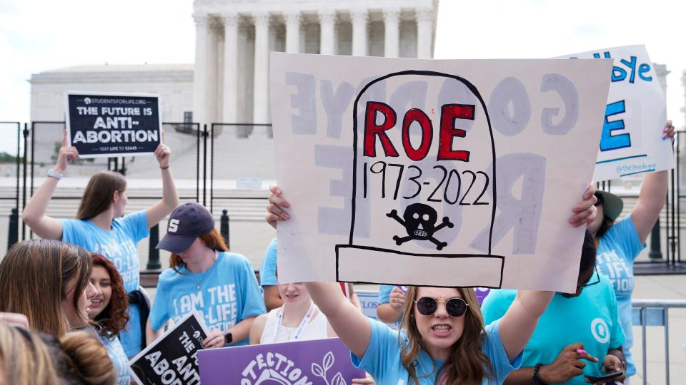 Demonstrators protest about abortion outside the Supreme Court in Washington, Friday, June 24, 2022. (AP Photo/Jacquelyn Martin)