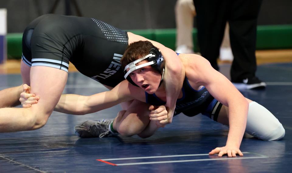 Westlake’s Brayden Robinson wrestles Stansbury’s Brandon Ploehn during the Ross Brunson Utah All-Star Dual at the UCCU Events Center in Orem, on Tuesday, Jan. 9, 2024. Robinson won. | Kristin Murphy, Deseret News