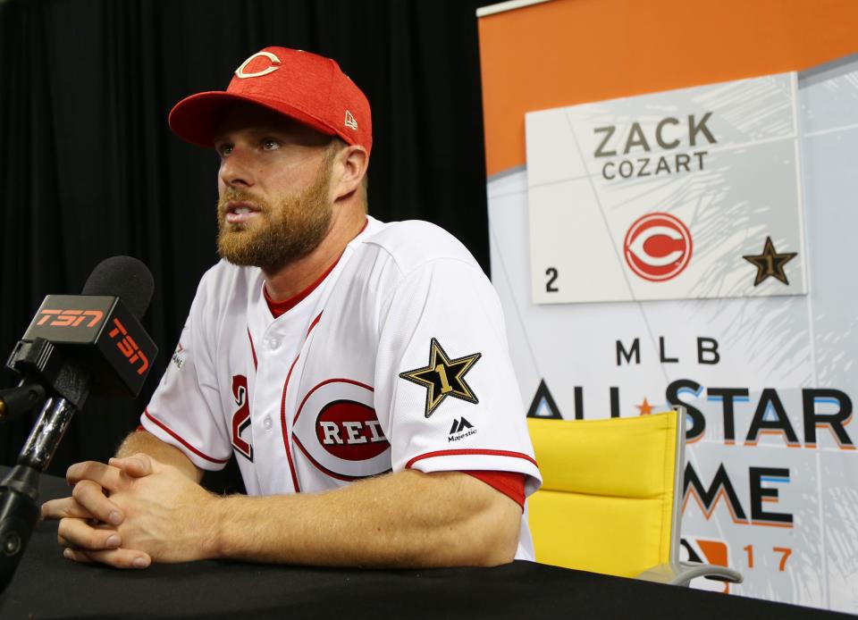National League infielder Zack Cozart (2) of the Cincinnati Reds during a media availability one day before the 2017 MLB All Star Game at Marlins Park. July 10, 2017.